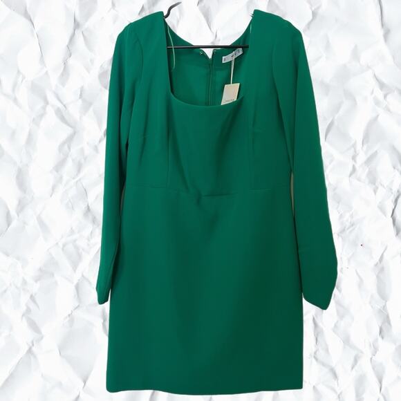 Mango Green Square Neck Fitted Mini Dress - 8 - Picture 7 of 8